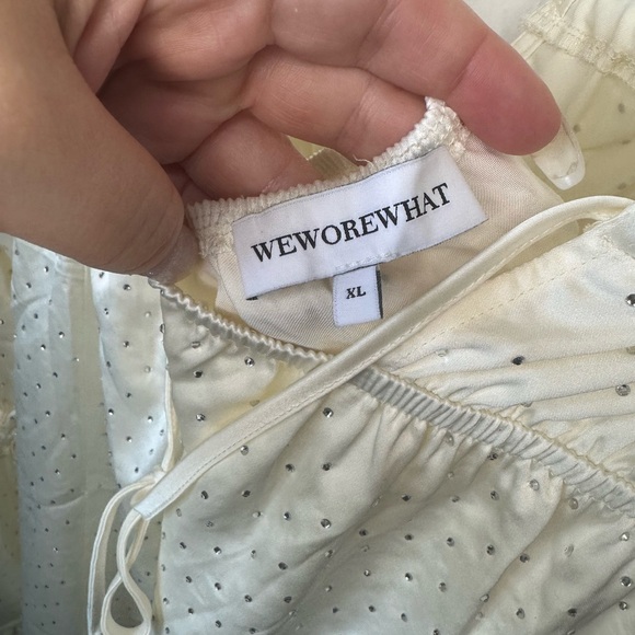 Ivory WeWoreWhat Feathered Mini Dress jeweled open back sz.XL Like New - Picture 6 of 7